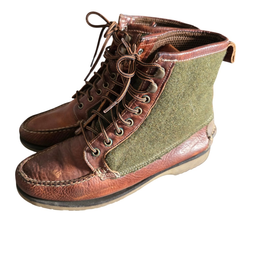 Filson x Sebago Mens 10 Wool Leather Moc Toe Boots Brown Green Vibram 69837